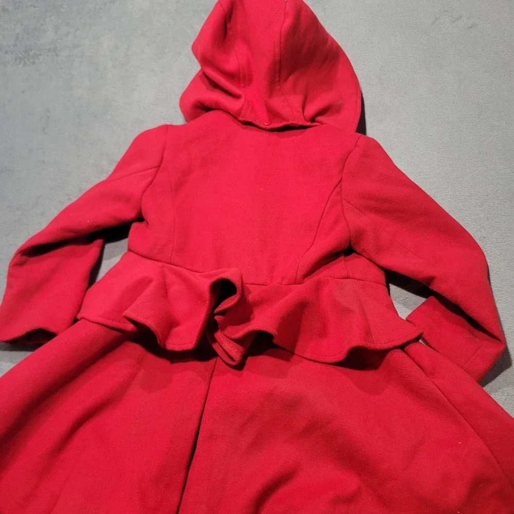 Copper Key Peplum Coat Girls Red Hooded Double‎ Breasted Ruffle Back Coquette